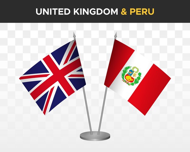 UK United Kingdom Britain vs Peru desk flags mockup isolated 3d vector illustration table flags