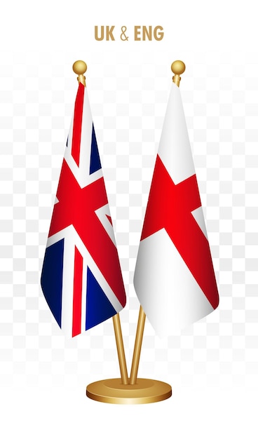 UK United Kingdom and England standing flags isolated on white UK desk flag