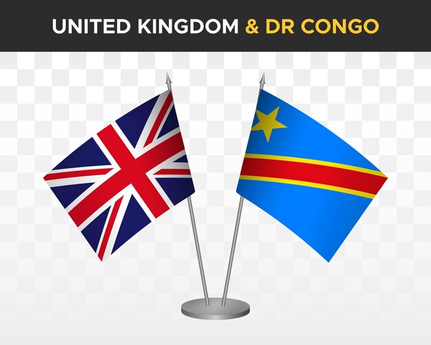 UK Verenigd Koninkrijk Groot-Brittannië vs DR Congo Bureau vlaggen mockup geïsoleerde 3d vector illustratie tafel vlaggen