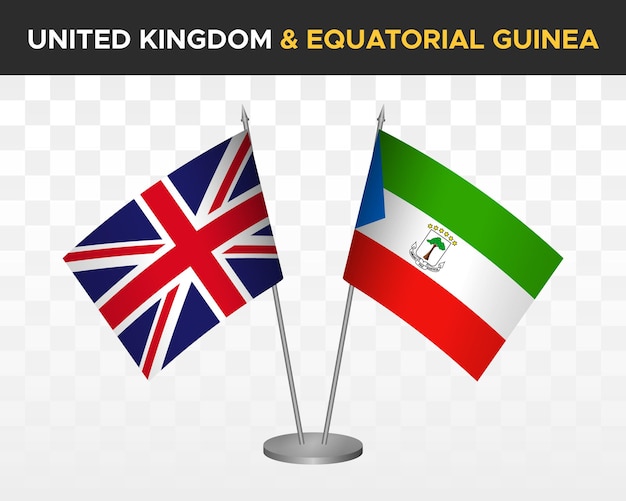 UK Verenigd Koninkrijk Groot-Brittannië vs Equatoriaal-Guinea Bureau vlaggen mockup 3d vector illustratie tabel vlaggen