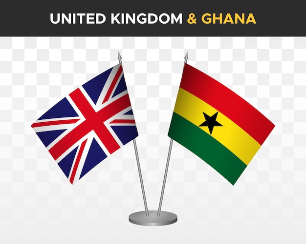 UK Verenigd Koninkrijk Groot-Brittannië vs Ghana Bureau vlaggen mockup geïsoleerde 3d vector illustratie tafel vlaggen