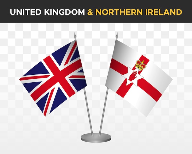UK Verenigd Koninkrijk Groot-Brittannië vs Noord-Ierland Bureau vlaggen mockup 3d vector illustratie tabel vlaggen