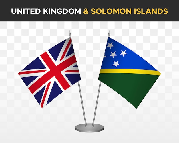 UK Verenigd Koninkrijk Groot-Brittannië vs Salomonseilanden Bureau vlaggen mockup 3d vector illustratie tabel vlaggen