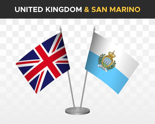 UK Verenigd Koninkrijk Groot-Brittannië vs San Marino Bureau vlaggen mockup geïsoleerd 3d vector illustratie tabel vlag