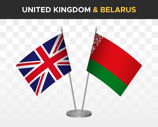 UK Verenigd Koninkrijk Groot-Brittannië vs Wit-Rusland Bureau vlaggen mockup geïsoleerde 3d vector illustratie tafel vlaggen