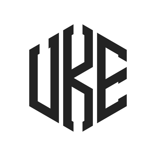 UKE ロゴ デザイン イニシャルレター UKE モノグラム ロゴ ヘクサゴン形
