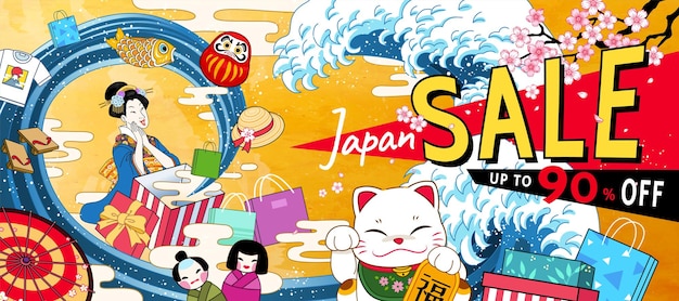 Banner di vendita annuale in stile ukiyoe