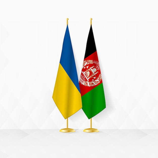Ukraine and Afghanistan flags on flag stand illustration for diplomacy and other meeting between Ukraine and Afghanistan