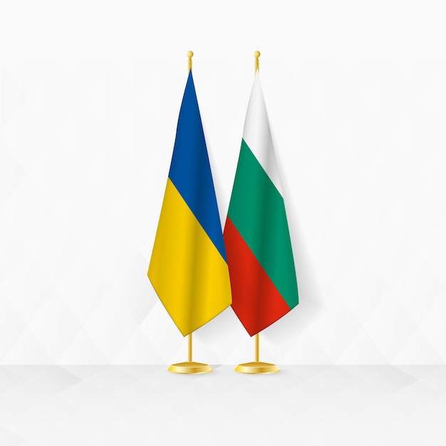 Ukraine and Bulgaria flags on flag stand illustration for diplomacy and other meeting between Ukraine and Bulgaria