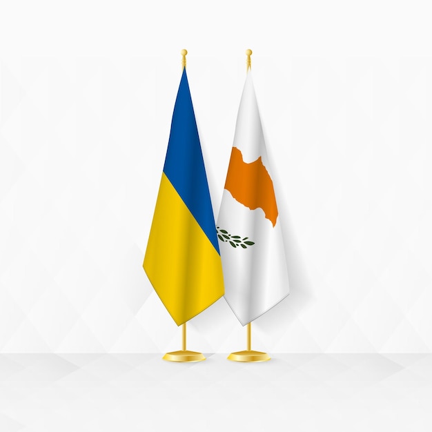 Ukraine and Cyprus flags on flag stand illustration for diplomacy and other meeting between Ukraine and Cyprus