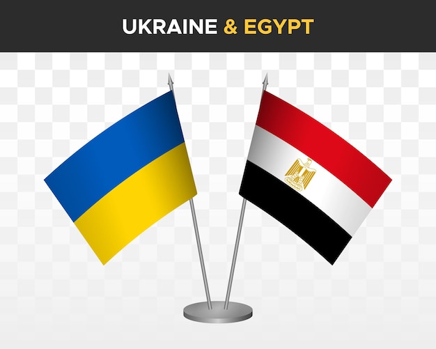 Ukraine and Egypt desk flags isolated on white 3d vector illustration table flags