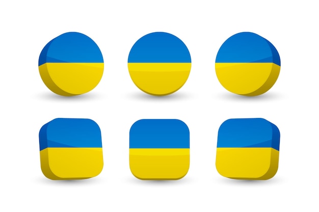 Ukraine flag 3d vector illustration button flag of Ukraine isolated on white