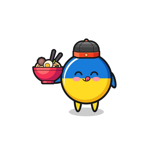 Ukraine flag as Chinese chef mascot holding a noodle bowl