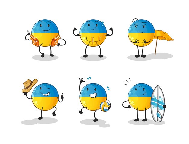 Ukraine flag beach vacation set character. cartoon mascot vector