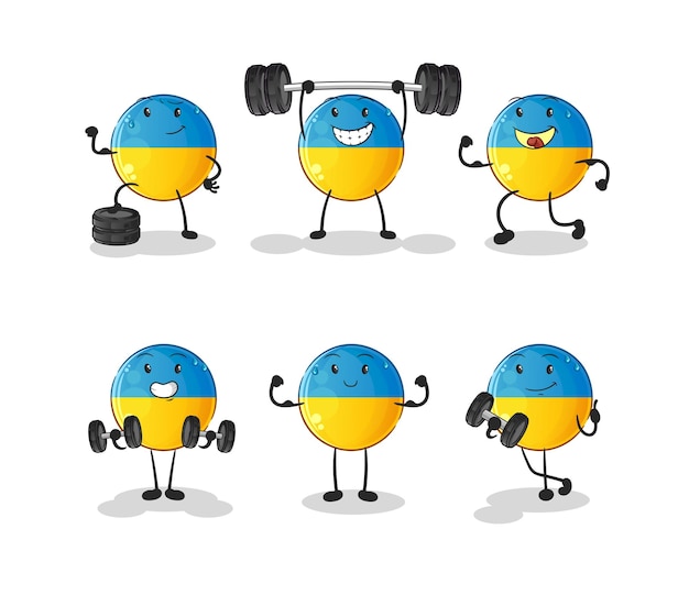 Ukraine flag exercise set character cartoon mascot vector