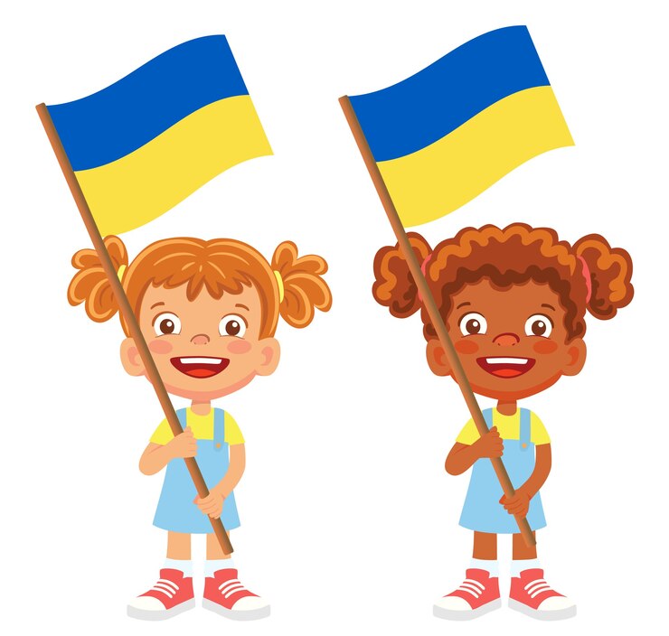 Флаг Украины в руке. Дети держат флаг. Государственный флаг Украины вектор