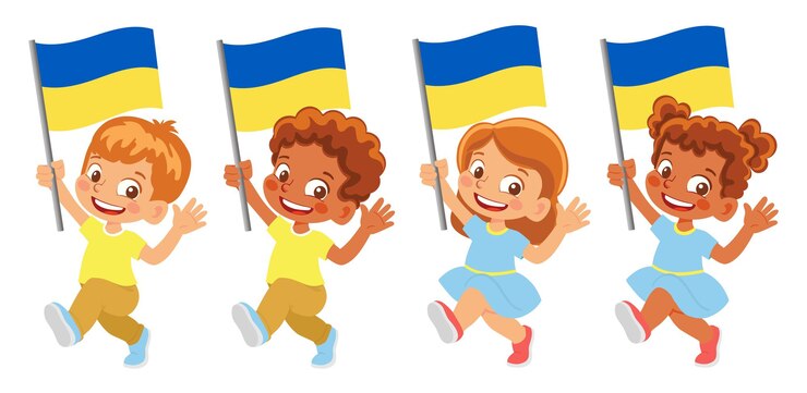 Флаг Украины в руке. Дети держат флаг. Государственный флаг украины