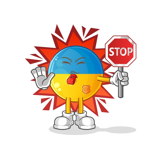 Ukraine flag holding stop sign. cartoon mascot vector