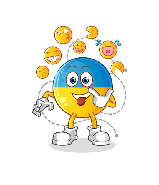 Ukraine flag laugh and mock character. cartoon mascot vector