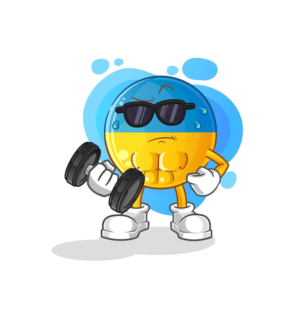 Ukraine flag lifting dumbbell vector. cartoon character