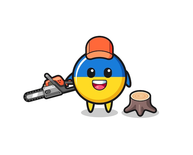 ukraine flag lumberjack character holding a chainsaw
