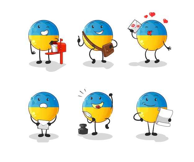 Ukraine flag postman set character. cartoon mascot vector