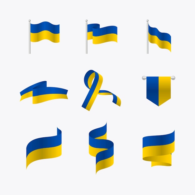 Набор флагов Украины с реалистичным стилем градиента