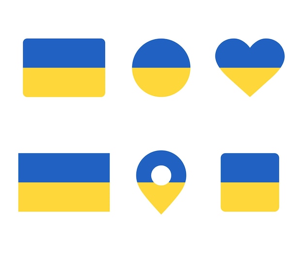 Ukraine flag. Square, round and heart shape. Ukrainian flag symbol.