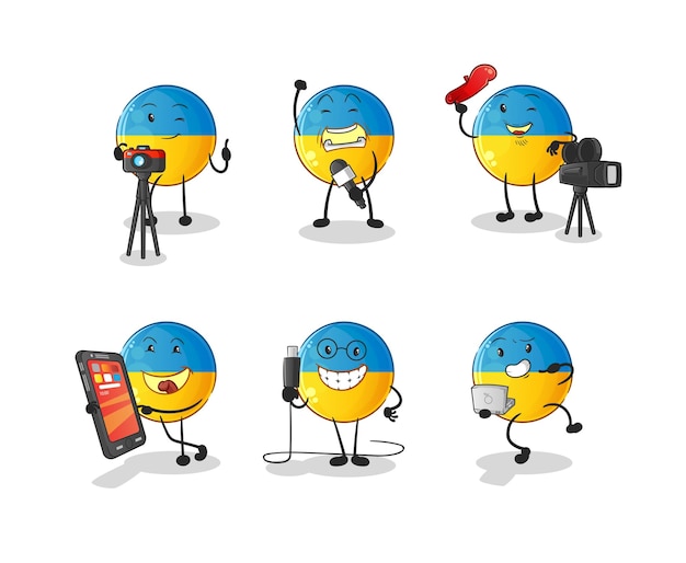 Ukraine flag technology group character cartoon mascot vector