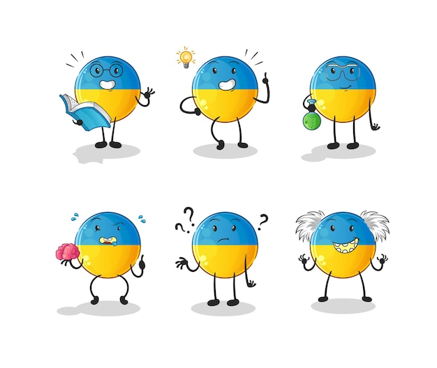 Ukraine flag thinking group character. cartoon mascot vector