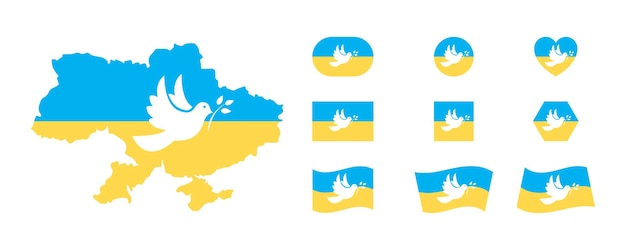 Ukraine flag with dove peace symbol Pray for Ukraine Peace for Ukraine National symbol of Ukraine Ukrainian flag peace symbol set Ukraine national blue and yellow flag Ukrainian symbol