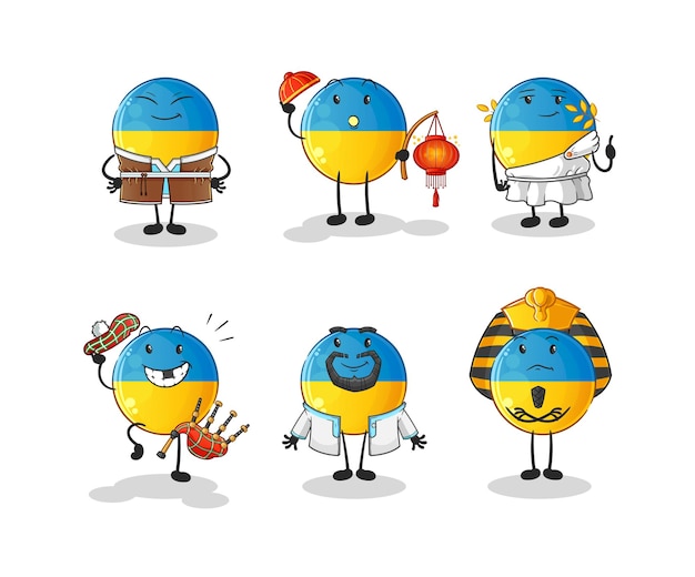 Ukraine flag world culture group cartoon mascot vector