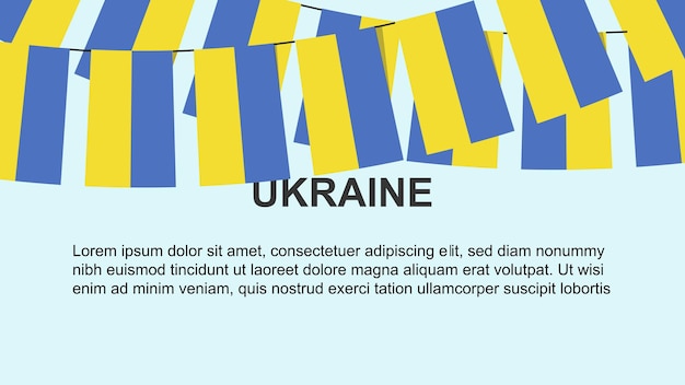 ロープのお祝いにぶら下がっているウクライナのフラグと概念独立記念日の挨拶