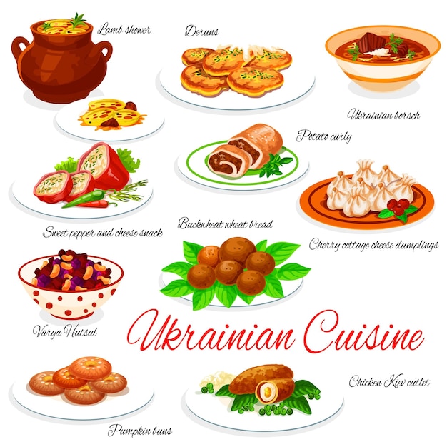 Ukraine food menu vector ukrainian dishes meals