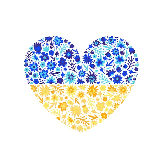 Vector ukraine heart in colors of flag love and save ukraine blue and yellow color no war flat doodle isolated vector illustration eps 10