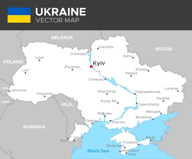 Mappa dell'illustrazione dell'ucraina capitali della bandiera e mappa dell'ucraina