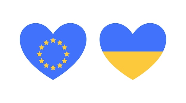 Украина в европе флаг украины и векторная иллюстрация европейского союза для дизайна