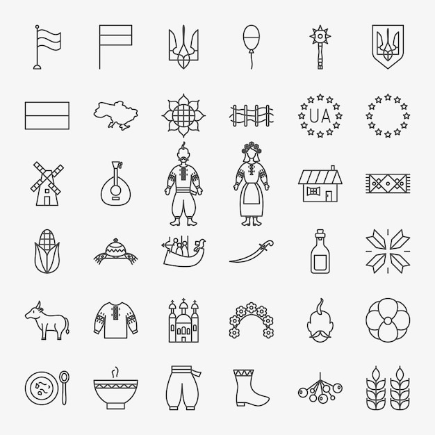 Ukraine Line Icons Set