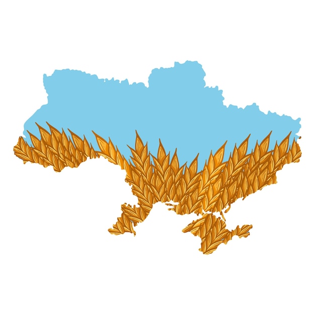 Vector ukraine map silhouette decorated with fields of wheat ukraine independence day element