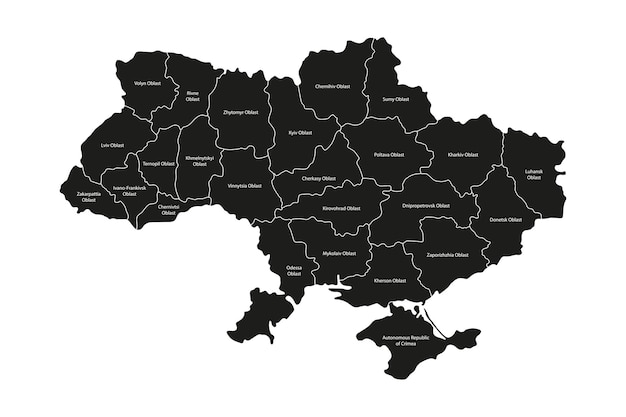 Ukraine map Ukrainian map with names of oblast Cartography of Ukraine Vector illustration