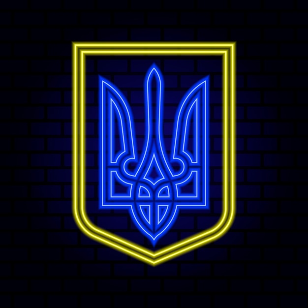 Ukraine neon coat of arms vector illustration