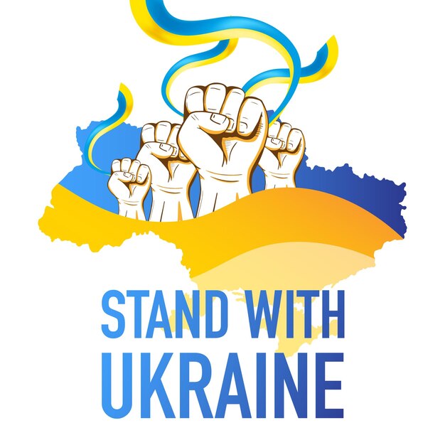 벡터 우크라이나의 국기와 함께 손을 들어 올린 우크라이나 애국 발은 독립의 날을 기념합니다.