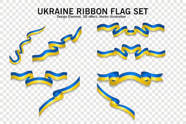 ウクライナのリボンの旗は、透明な背景のベクトル図にデザイン要素3dを設定します。