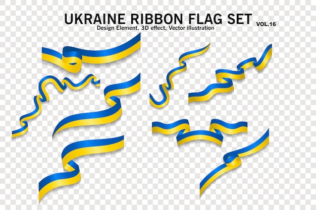 Ukraine ribbon flags set design element 3D on a transparent background vector illustration