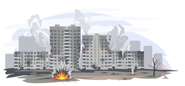 Ukraine under Russian aggression city attack vector illustration