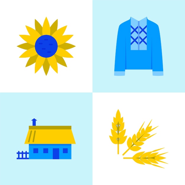 Ukraine traditional symbols icon set