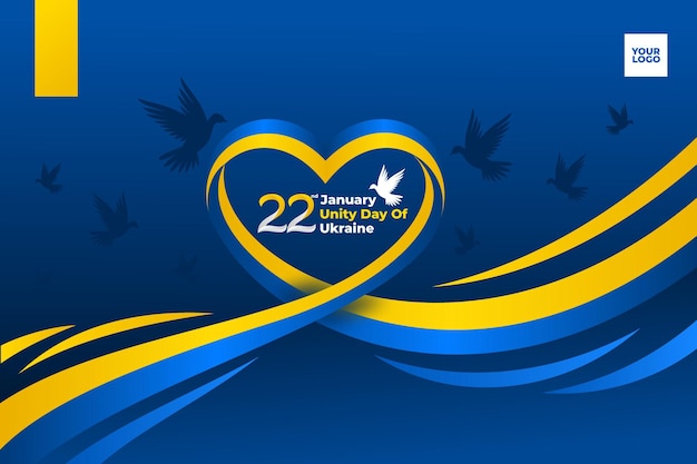 Vector ukraine unity day 22nd january with love wave flag and bird of peace background