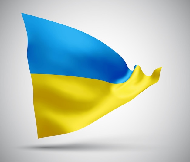 Ukraine, vector flag with waves and bends waving in the wind on a white background.