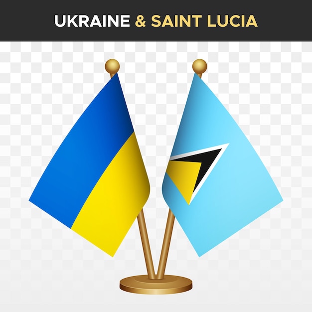 Vettore ucraina contro santa lucia bandiere ucraine 3d illustrazione vettoriale della bandiera standing desk