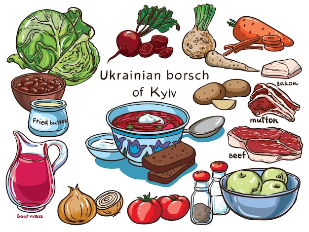 Ukrainian borsch of kyiv vector set ingredients